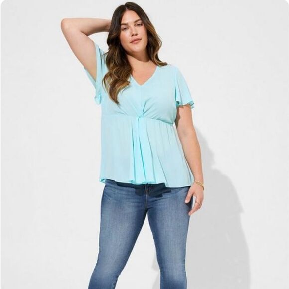 Torrid Georgette Twist Surplice Flutter Sleeve Blouse - Picture 1 of 4